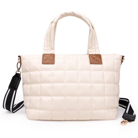 Handbags - Women’s zipper handbag Elegant Cream Quilted Tote Bag